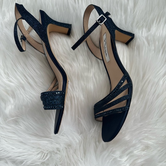 Nina New York - NAVY TEXTURED METALLIC LOW-HEEL DRESS SANDAL Size 8.5 - Picture 7 of 15
